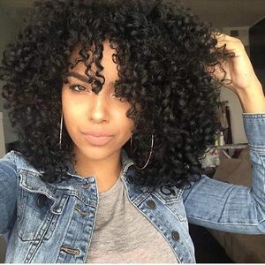Natural Black Synthetic African American Full Kinky Curly Afro Hair Wig